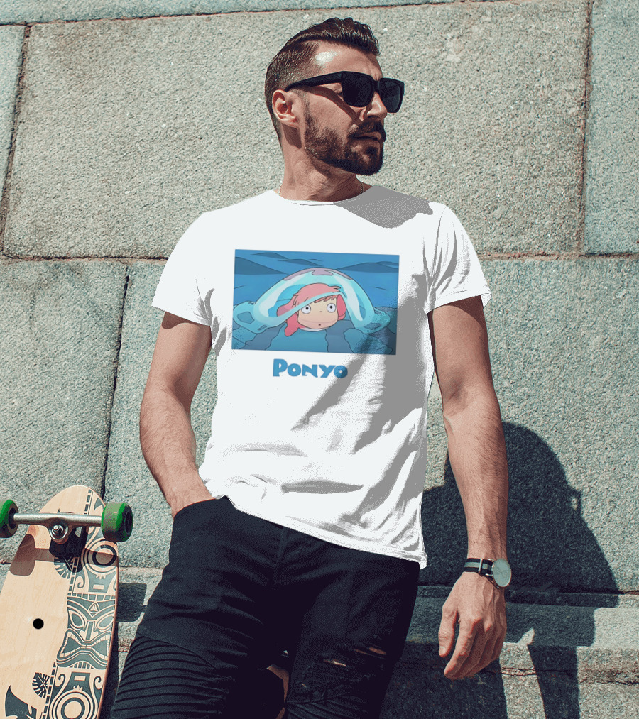 Ponyo Peeking Out Of Ocean Wave Bubble Scene T-Shirt