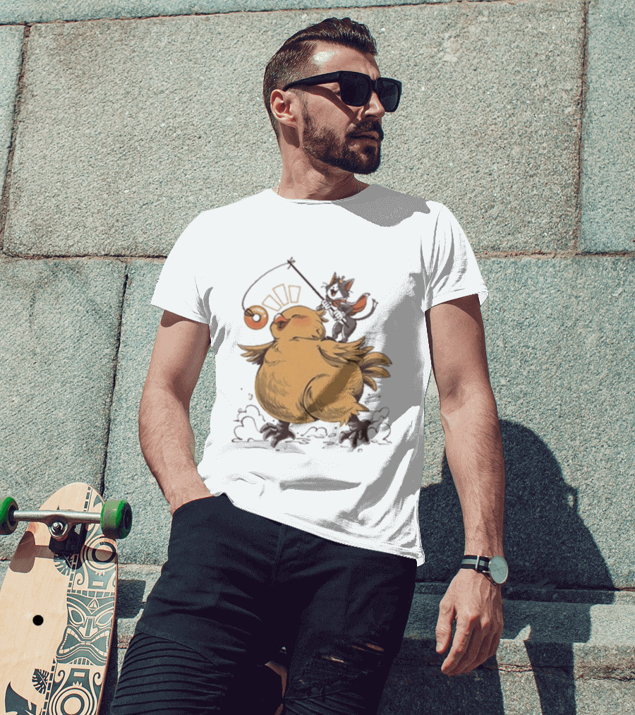 Chocobo Riding Cat Wizard With Donut Lure Delight T-Shirt