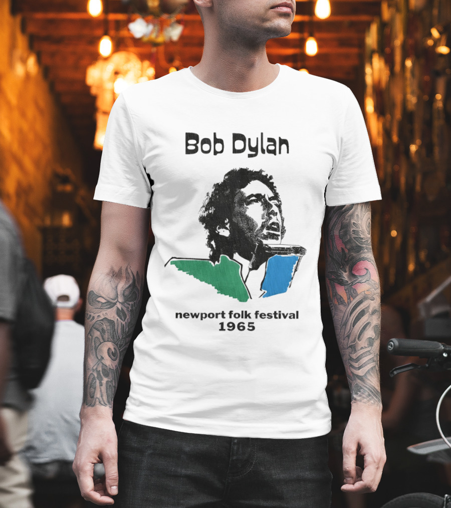 Bob Dylan Newport Folk Festival 1965 Iconic Black Green Blue T-Shirt