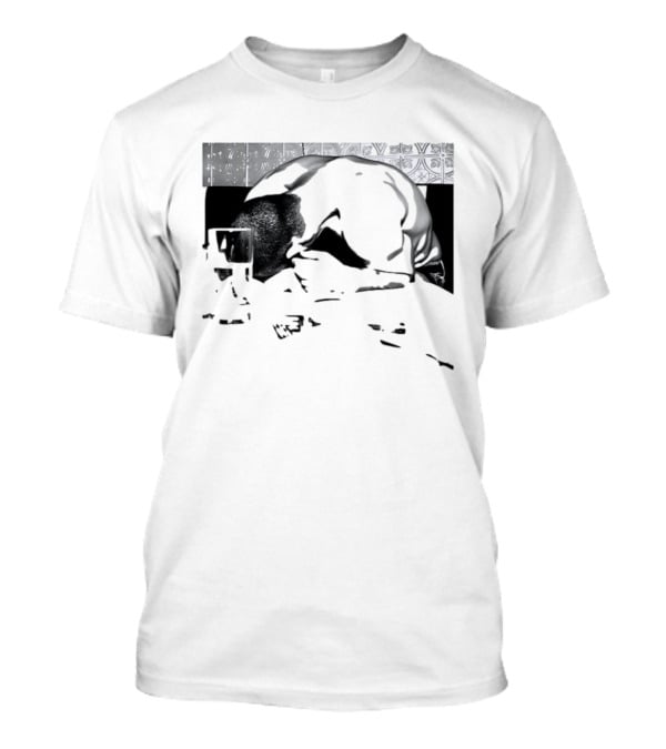 Rough Night Passed Out At Dinner Table Humor Black And White Image T-Shirt