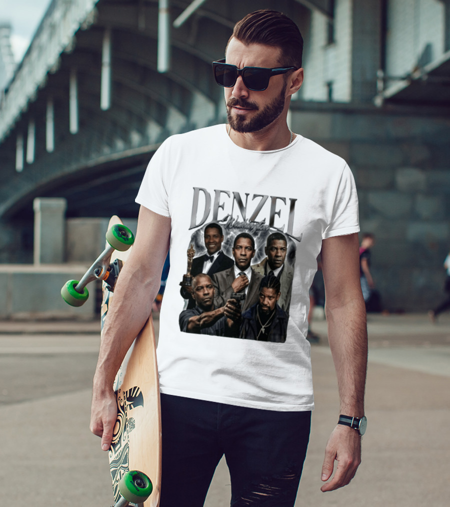 Denzel Washington Iconic Movie Roles And Oscar Moment Collage T-Shirt