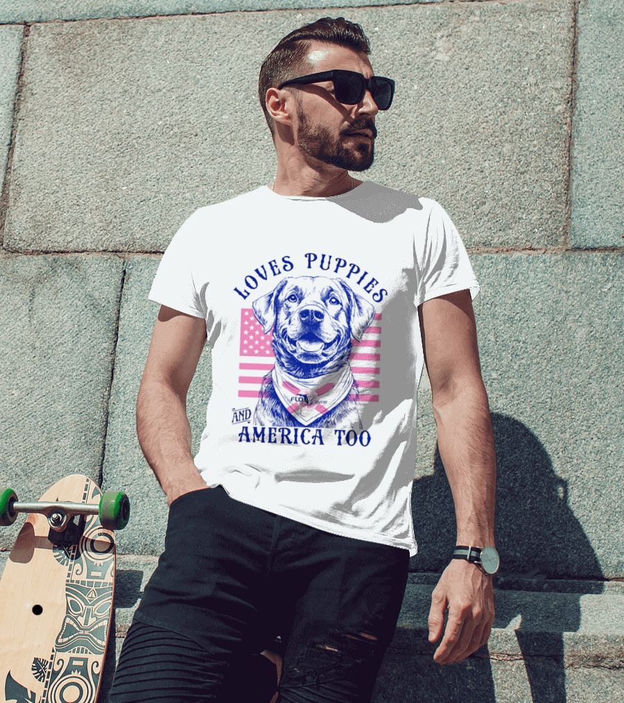 Loves Puppies Labrador Retriever And America Too T-Shirt