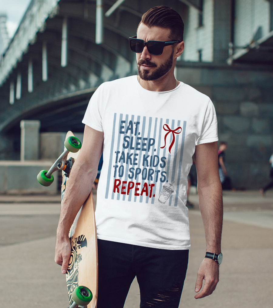 Eat Sleep Take Kids To Sports Repeat Red Bow Cup T-Shirt