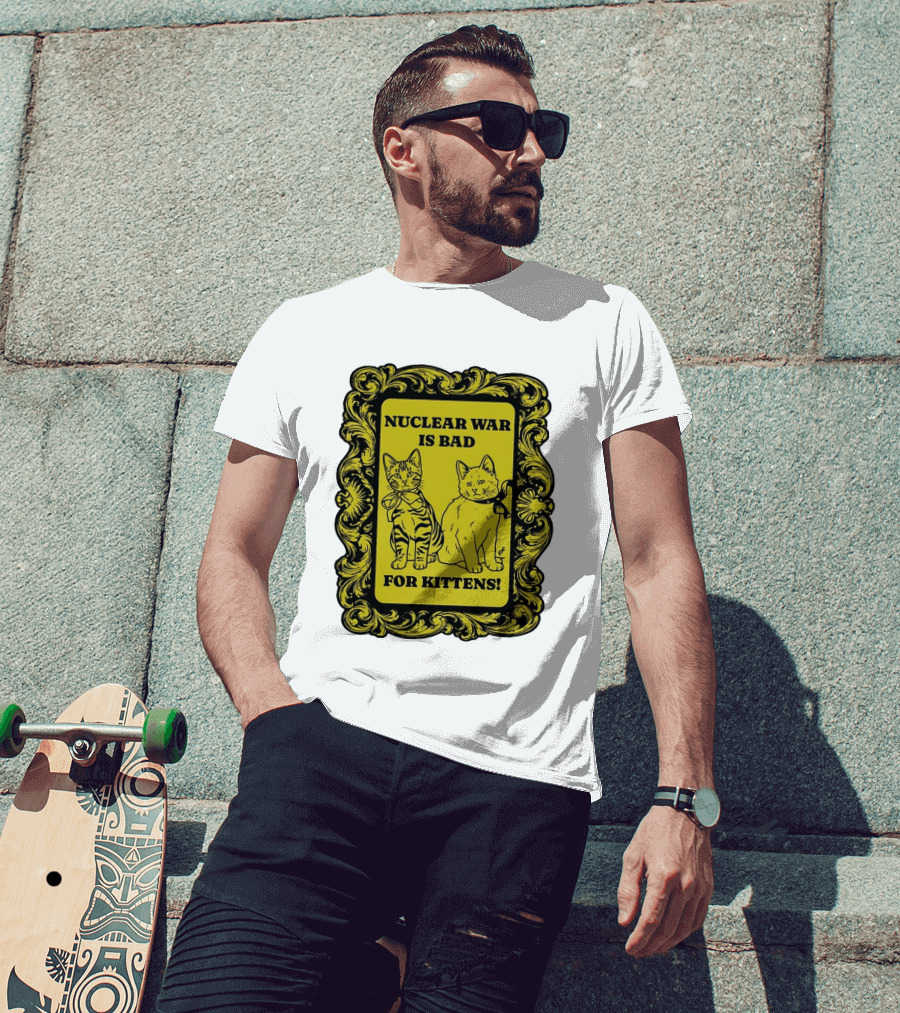 Nuclear War Is Bad For Kittens Vintage Style Kittens Motif T-Shirt