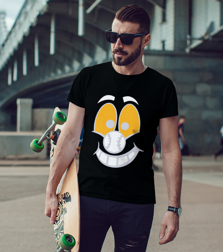 Cartoon Baseball Smile Face With Playful Eyes T-Shirt