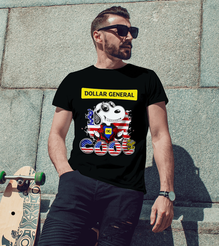 Dollar General Snoopy Cool USA Flag Cartoon T-Shirt