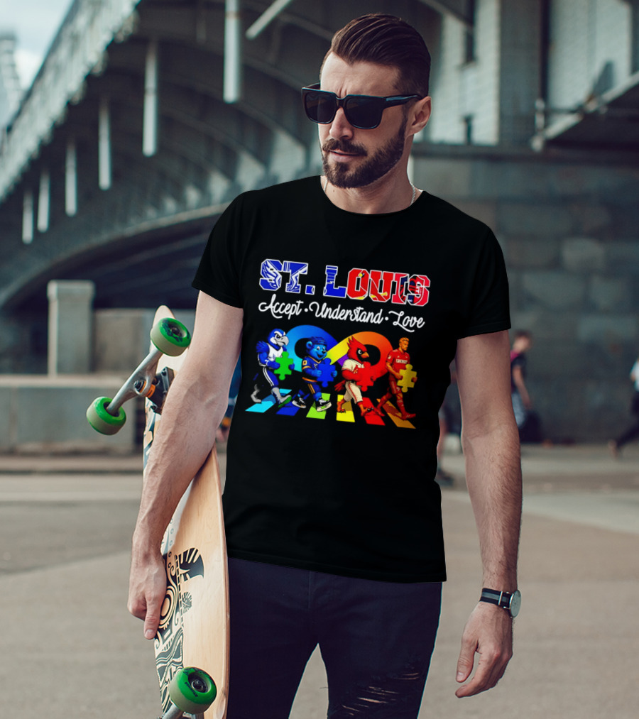 St Louis Accept Understand Love Autism Awareness Mascots Puzzle Pieces T-Shirt