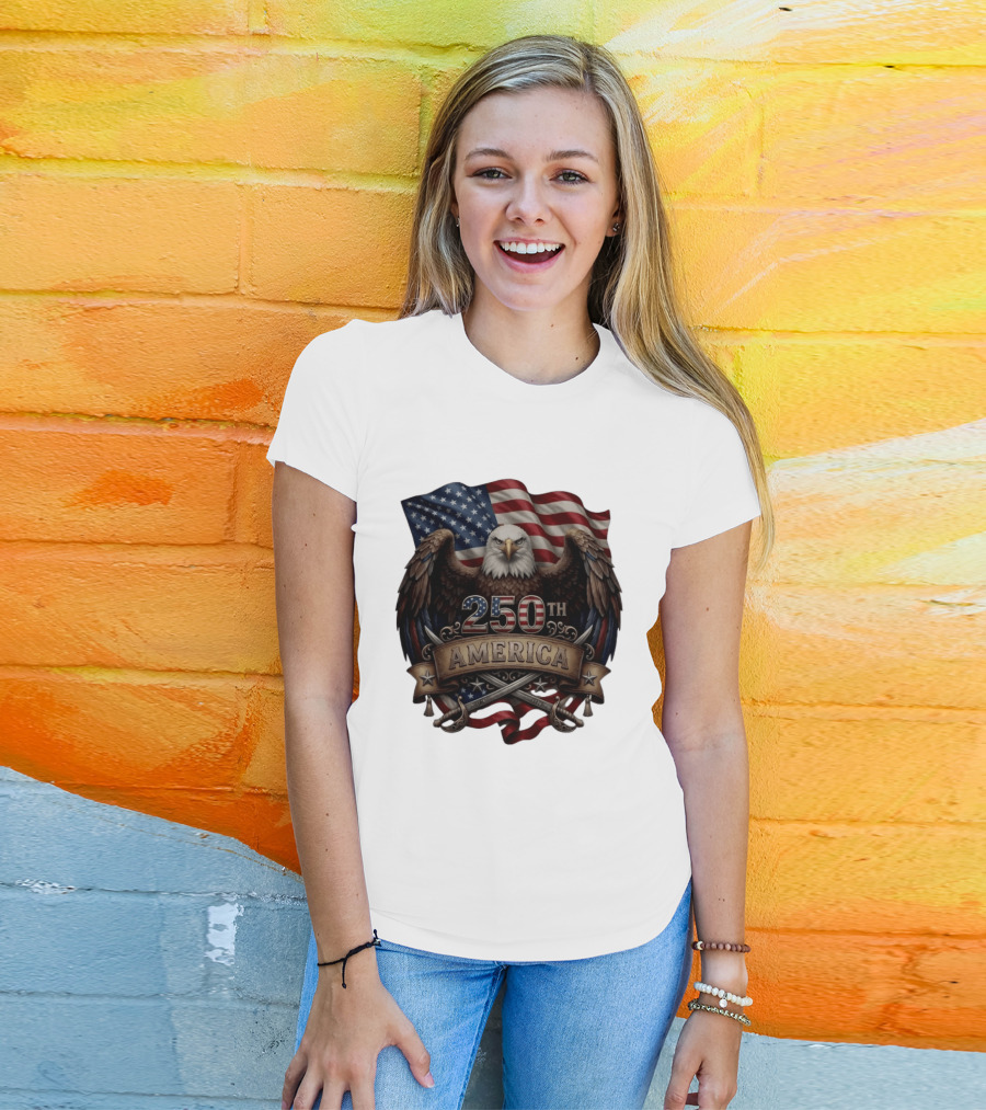 Patriotic Bald Eagle USA Flag America 250th Anniversary T-Shirt