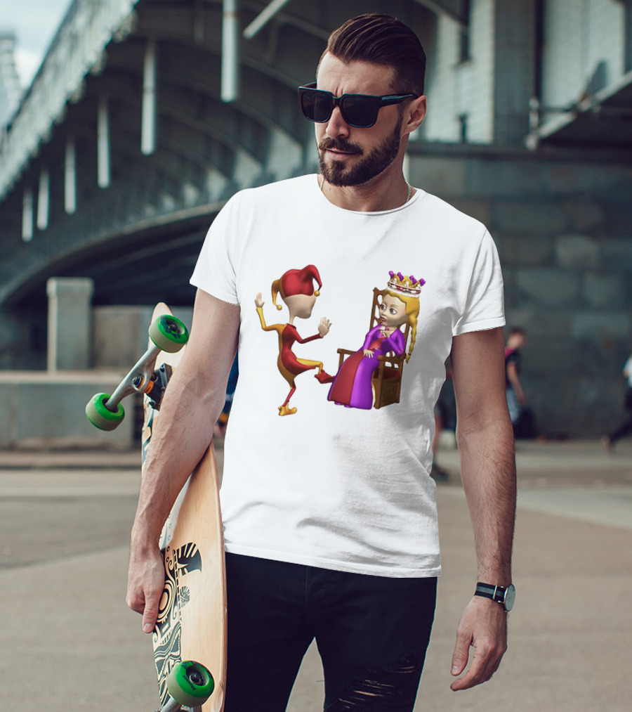 Jester Queen Medieval Royalty Scene With Court Entertainer And Regal Throne T-Shirt