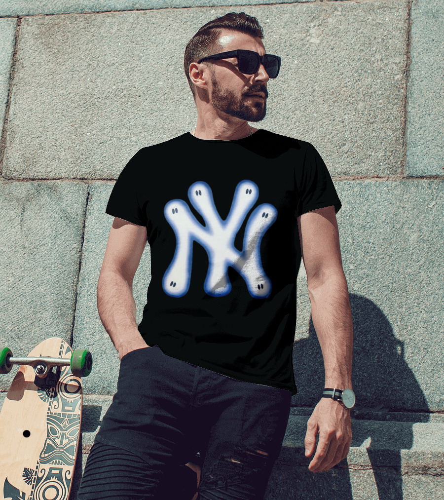 New York Yankees Ghostly Logo With Spooky Eyes T-Shirt