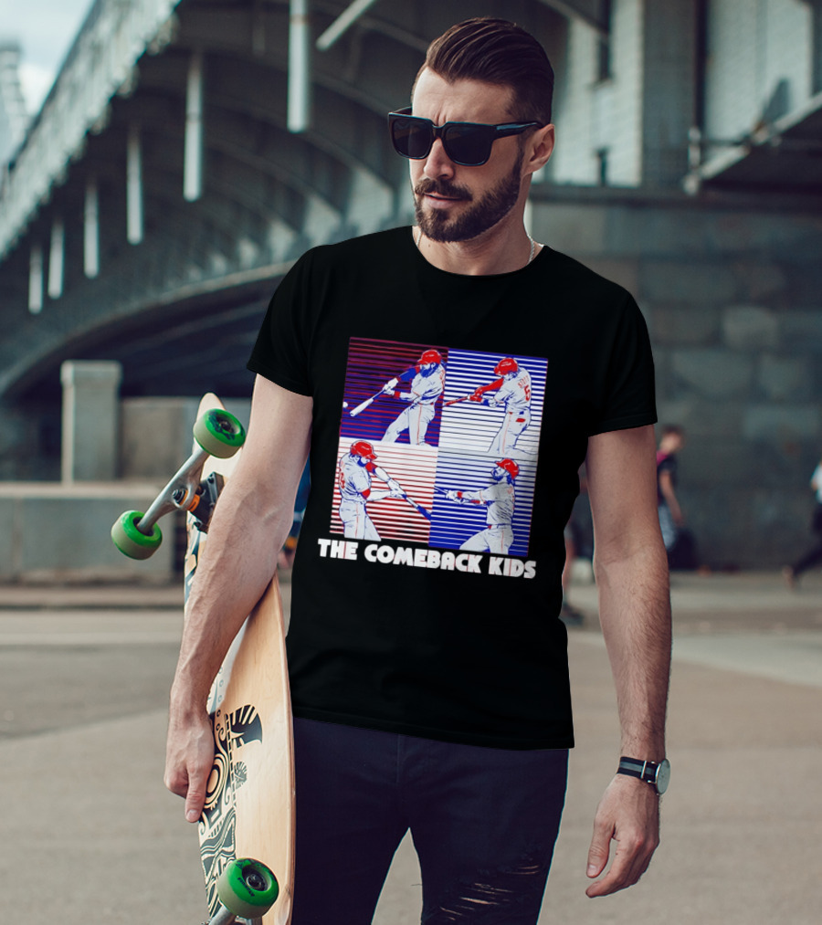 Philadelphia Phillies The Comeback Kids Striped Baseball Swinging Players T-Shirt