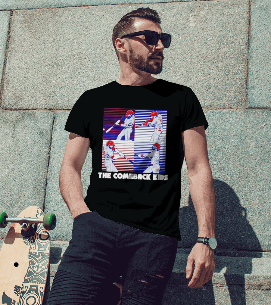 Philadelphia Phillies The Comeback Kids Striped Baseball Swinging Players T-Shirt