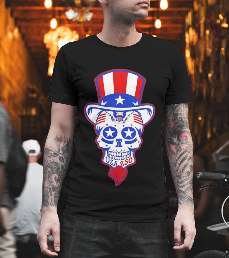 Uncle Sam Skull Stars Stripes USA 250 Patriotic T-Shirt