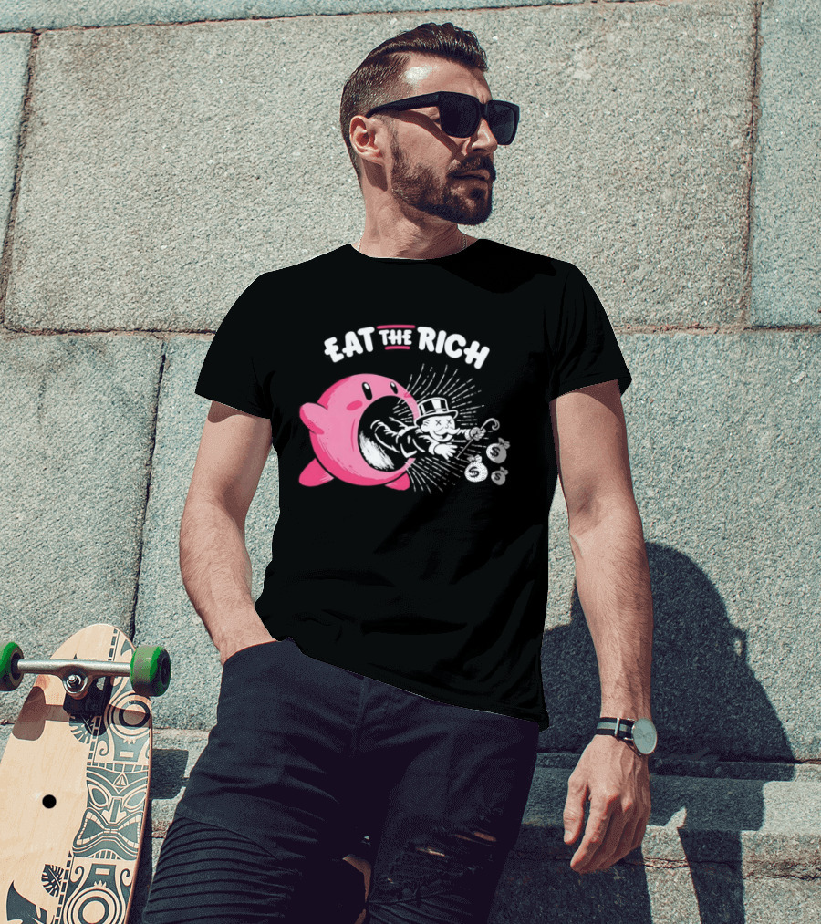 Eat The Rich Kirby Devours Rich Uncle Pennybags Dollar Signs T-Shirt