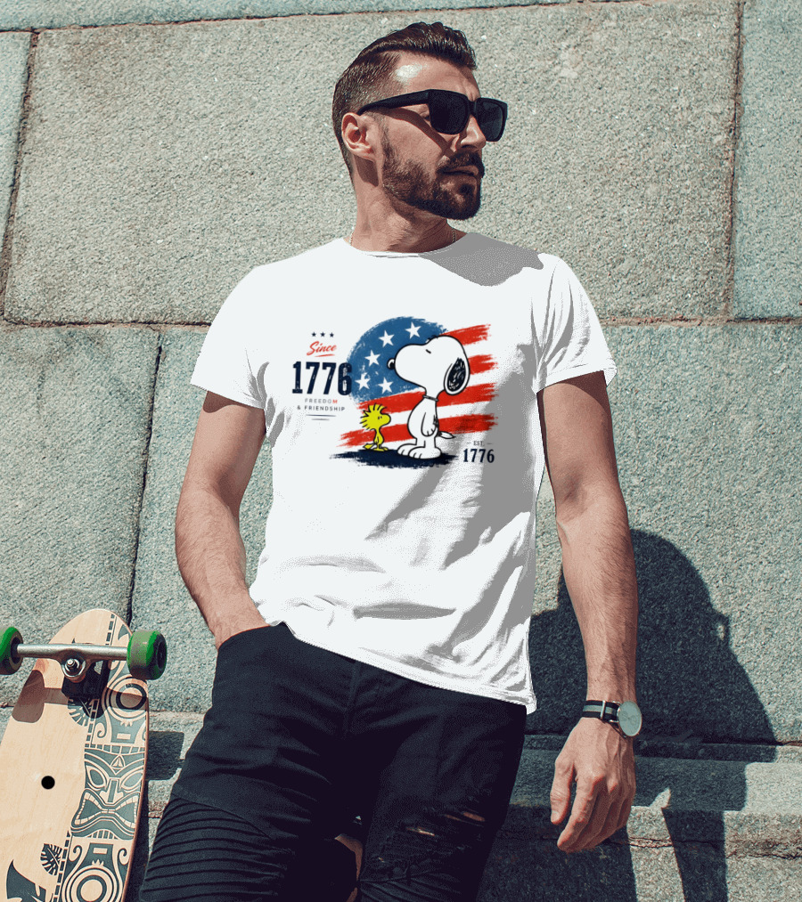 Snoopy Woodstock American Flag Freedom Friendship Since 1776 T-Shirt