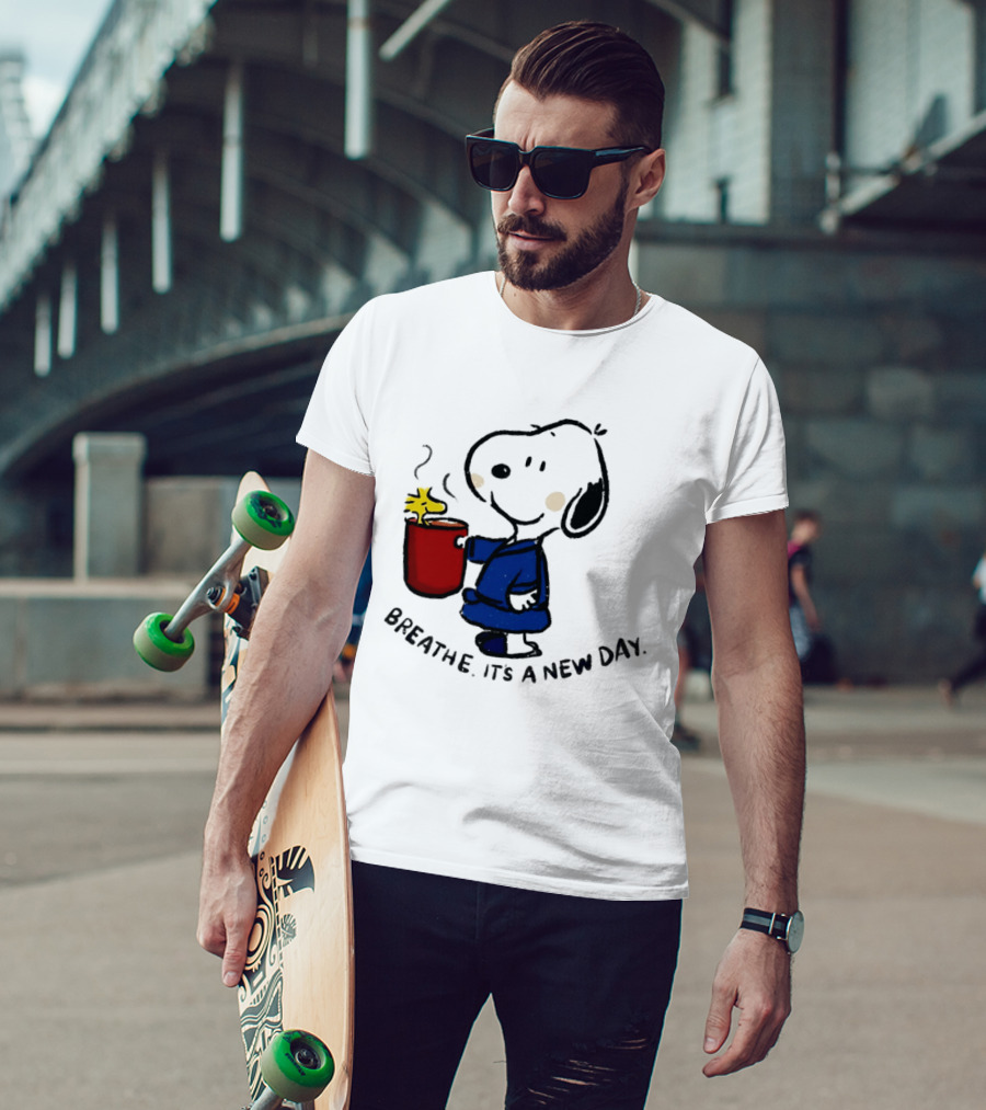 Snoopy And Woodstock Breathe It's A New Day Coffee Relaxation T-Shirt