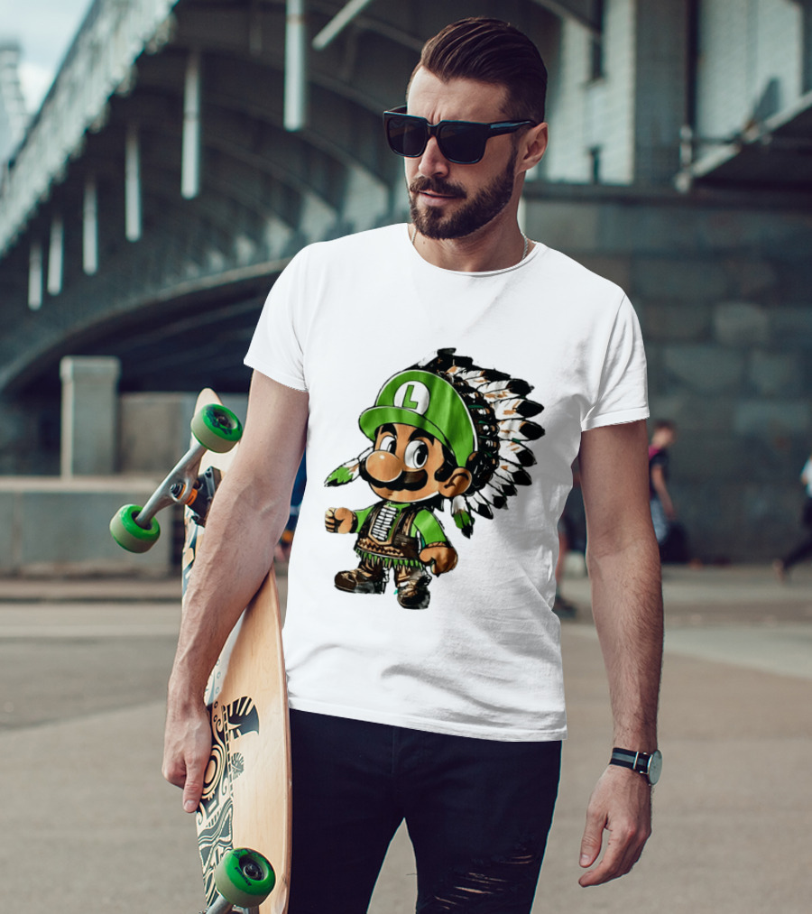Luigi Green Hat Native American Headdress T-Shirt