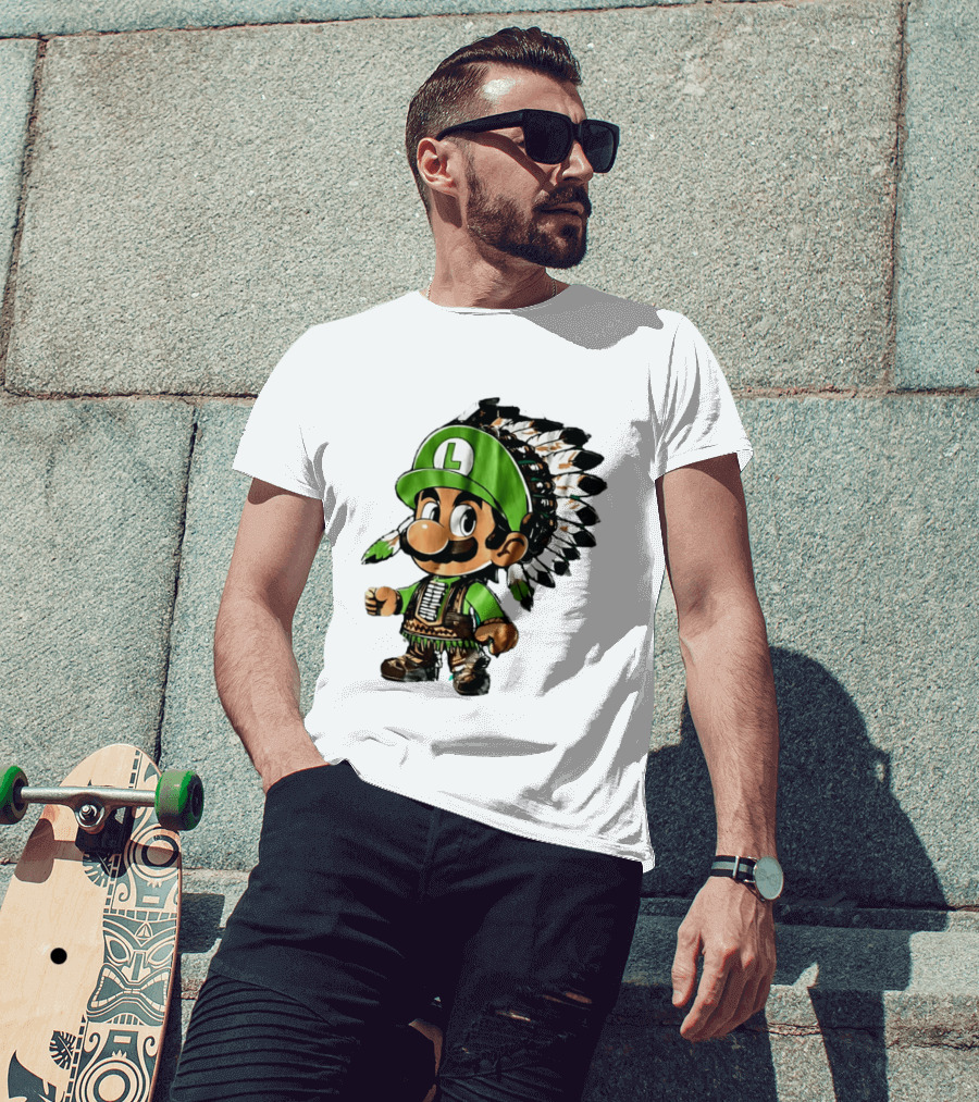 Luigi Green Hat Native American Headdress T-Shirt