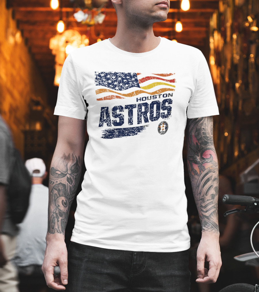 Houston Astros 4th Of July Waving American Flag Anniversary Celebration T-Shirt