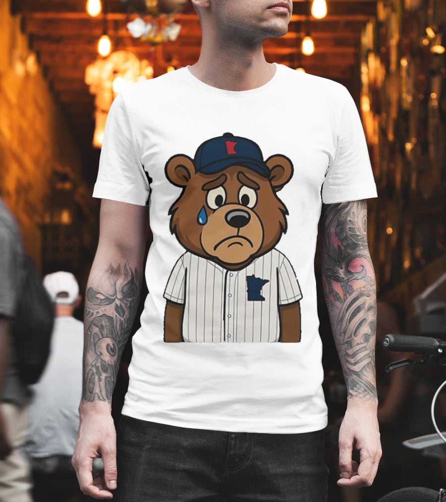 Sad Minnesota Bear With Baseball Jersey And Cap T-Shirt