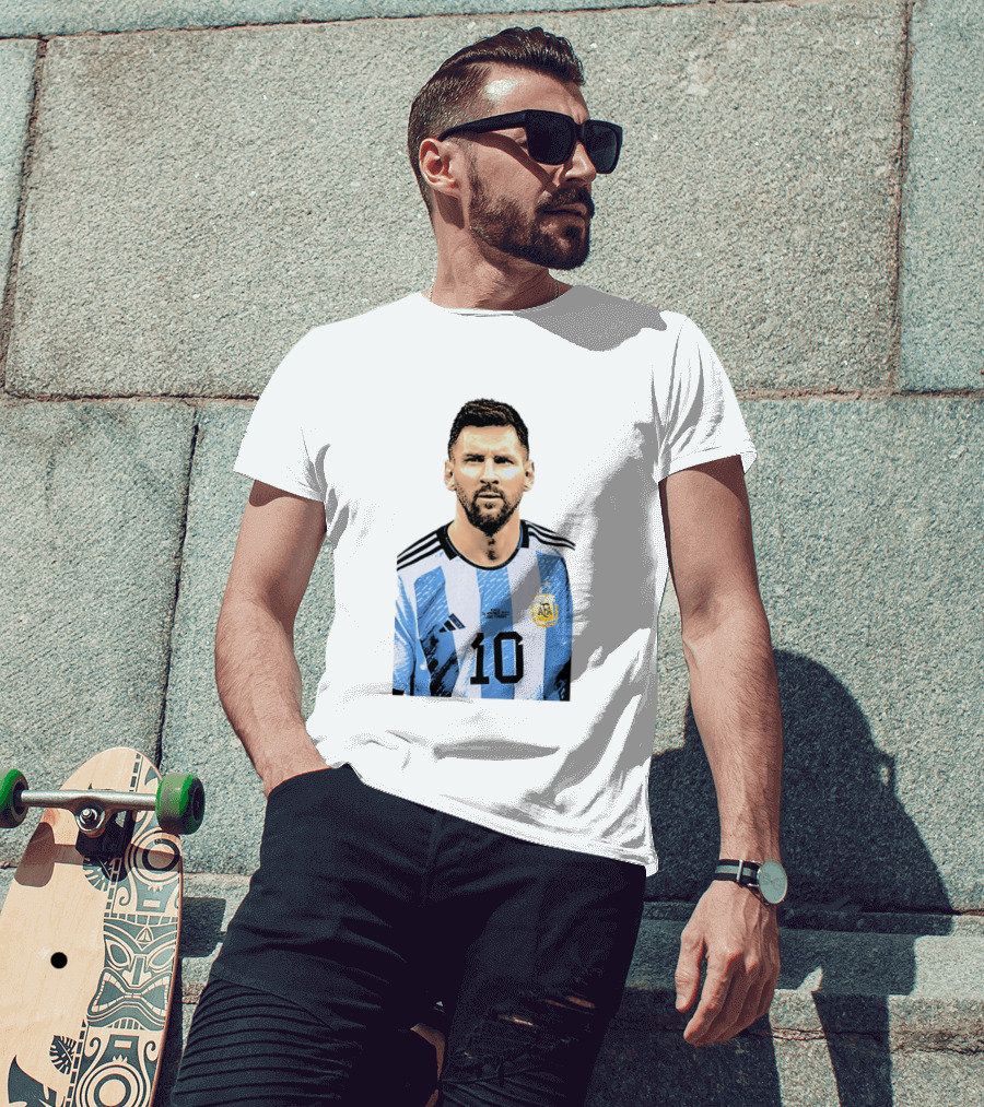 Lionel Messi Argentina 10 AFA Blue White Stripes Football Star T-Shirt