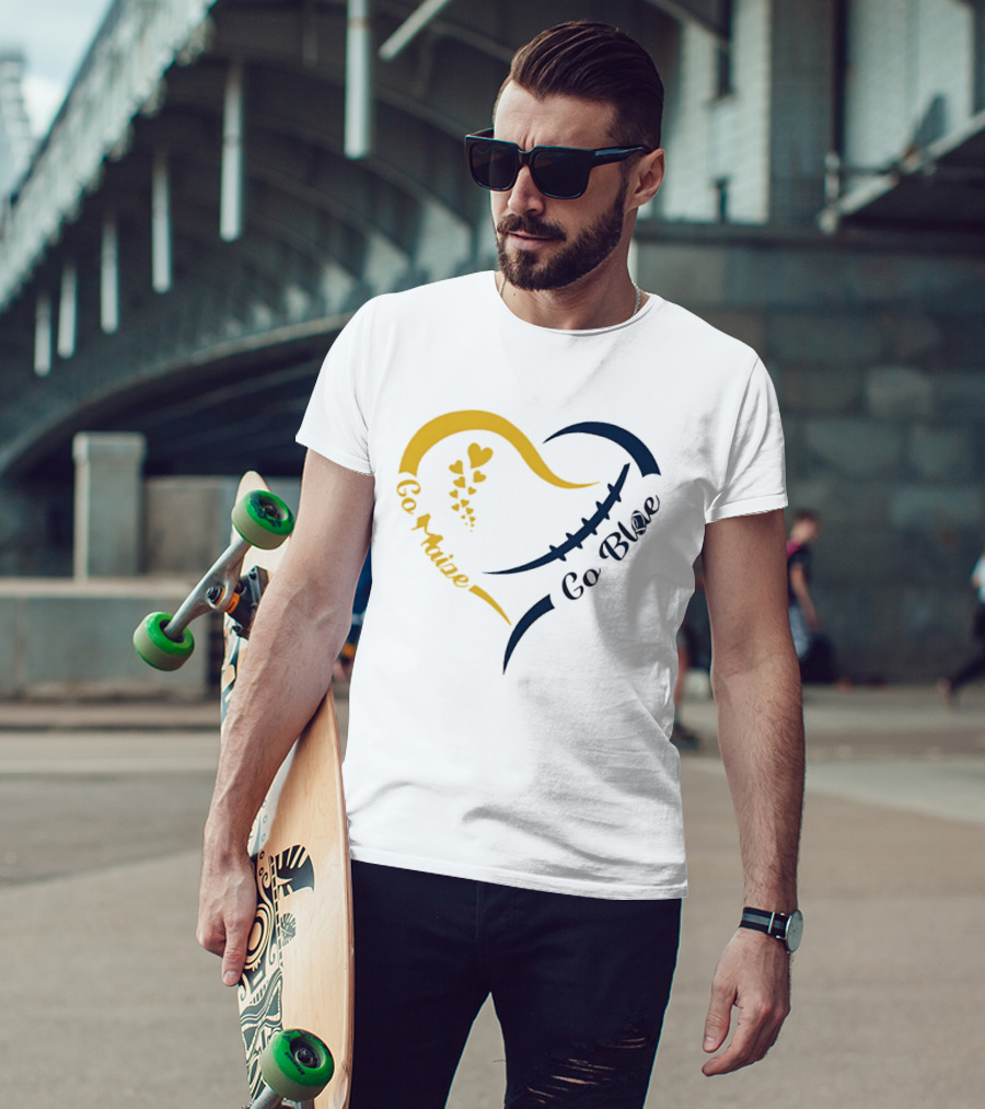 Michigan Wolverines Heart Go Maize Go Blue Football T-Shirt