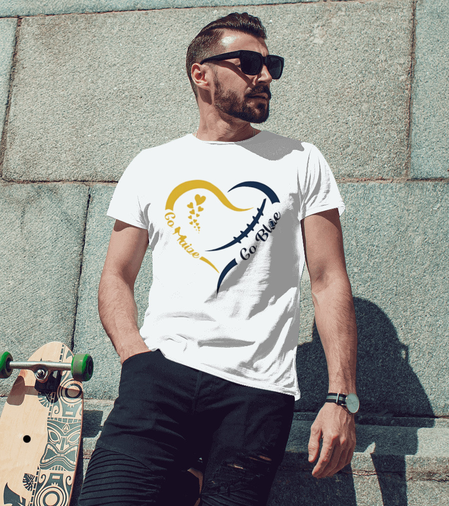 Michigan Wolverines Heart Go Maize Go Blue Football T-Shirt
