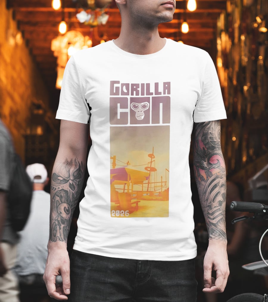 Gorilla Con 2026 Beach Adventure With Sunglasses Wearing Gorilla T-Shirt