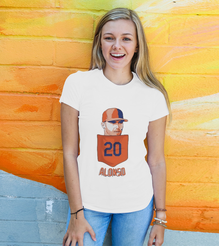Pete Alonso 20 New York Mets MLB Baseball Pocket T-Shirt