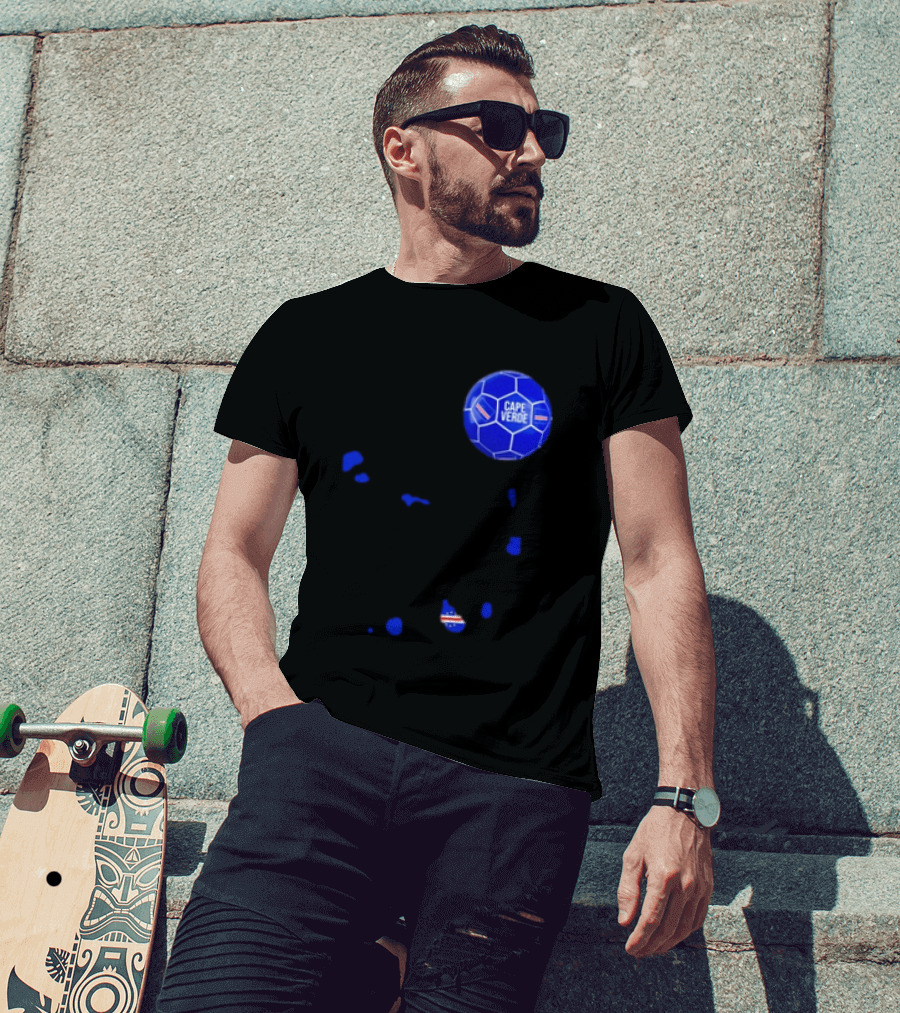 Cape Verde Soccer Pride Blue Football Map T-Shirt