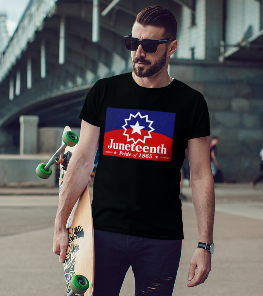 Juneteenth Pride Of 1865 Starburst Symbol On Red And Blue T-Shirt