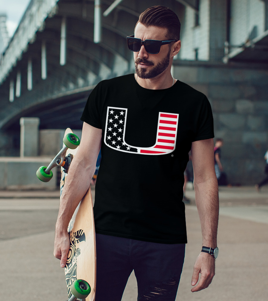 Stars And Stripes Miami Hurricanes U American Flag T-Shirt