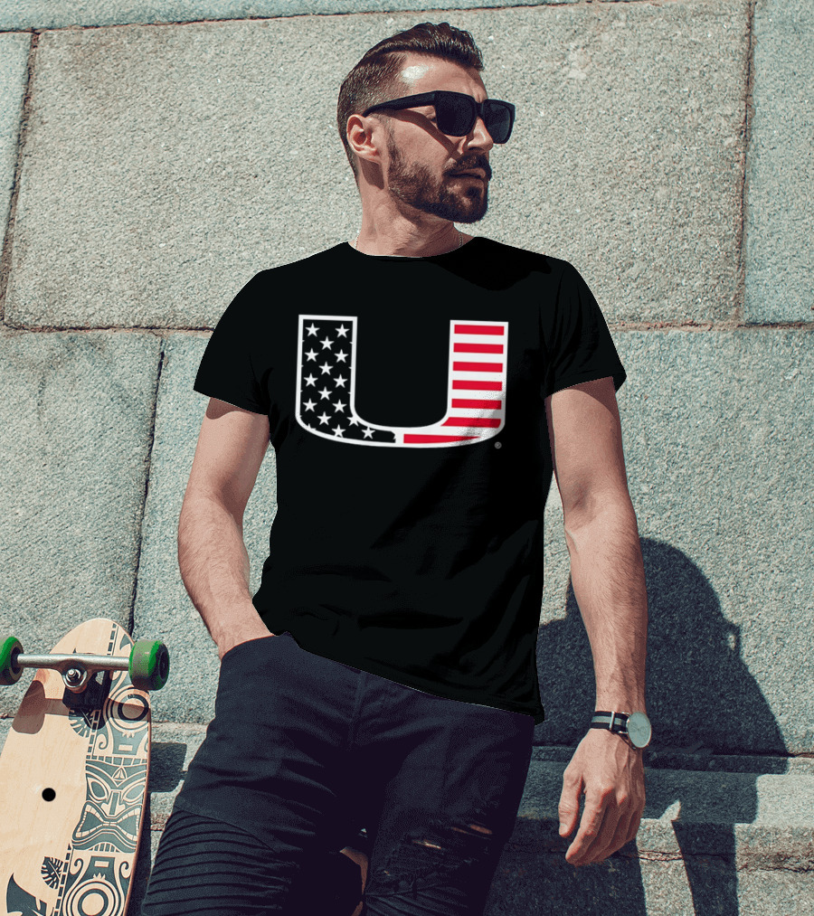 Stars And Stripes Miami Hurricanes U American Flag T-Shirt
