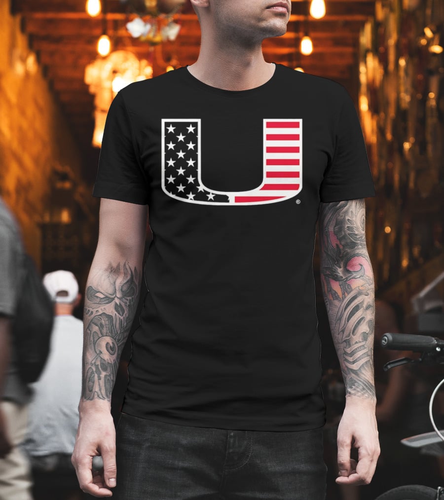Stars And Stripes Miami Hurricanes U American Flag T-Shirt