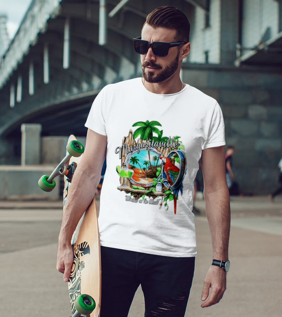 Margaritaville Tropical Parrot Beach Scene Window On The World T-Shirt
