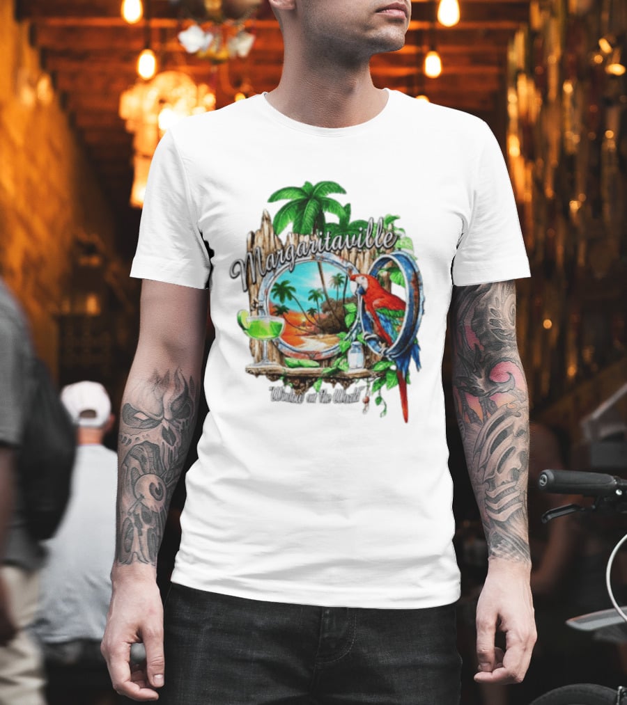 Margaritaville Tropical Parrot Beach Scene Window On The World T-Shirt