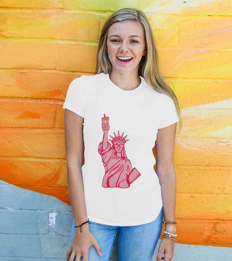 Statue Of Liberty Sunglasses Iced Drink T-Shirt