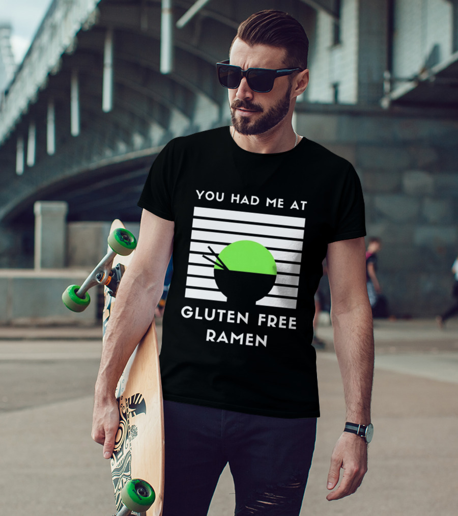 You Had Me At Gluten Free Ramen Retro Style Lines Green Circle T-Shirt