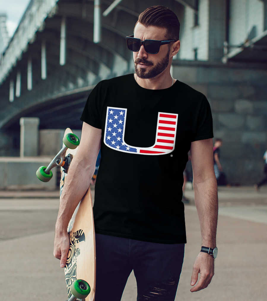 Miami Hurricanes USA Flag Stars Stripes Iconic Team T-Shirt