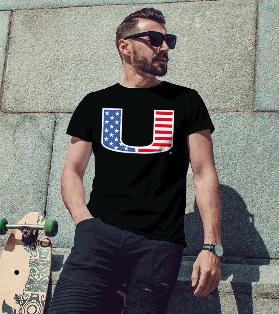 Miami Hurricanes USA Flag Stars Stripes Iconic Team T-Shirt