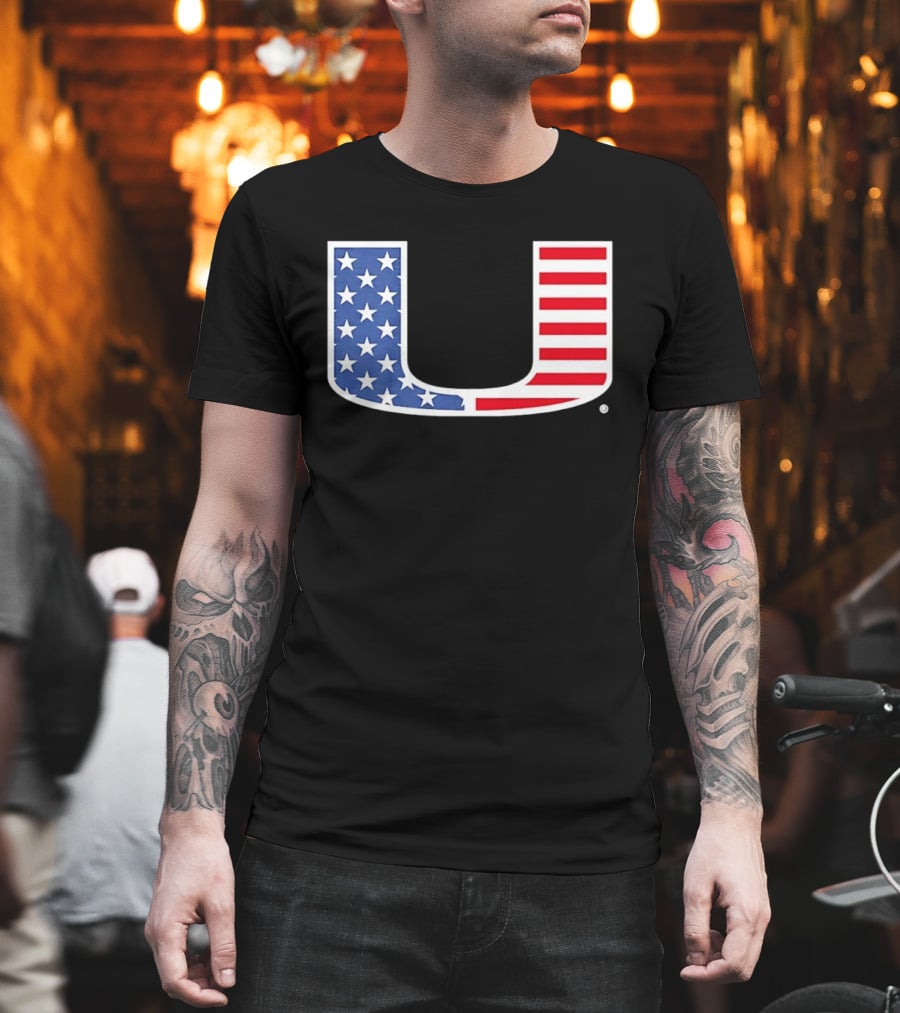 Miami Hurricanes USA Flag Stars Stripes Iconic Team T-Shirt
