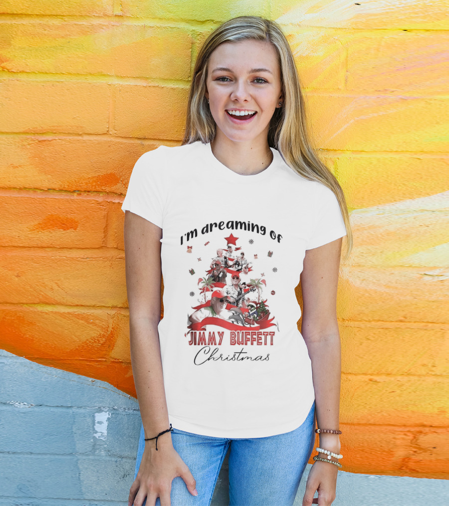 I'm Dreaming Of Jimmy Buffett Christmas Parrot Collage Tree T-Shirt