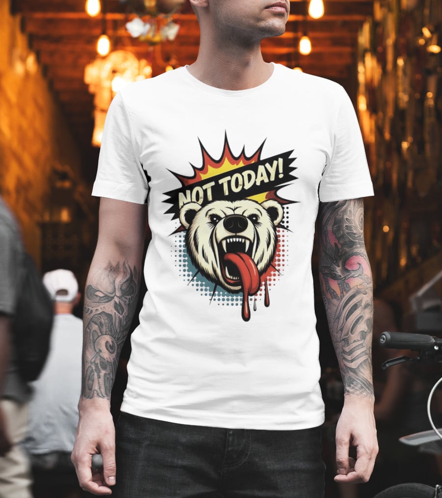 Polar Bear Roaring Not Today Comic Style Vibrant Pop Art Explosion T-Shirt