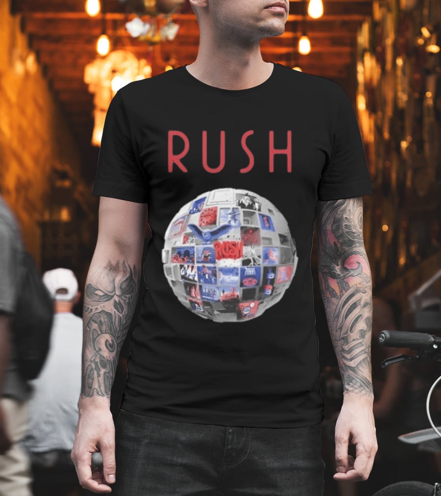 Rush All The World's An Album Tour 2026 2027 History Iconic Sphere Collage T-Shirt