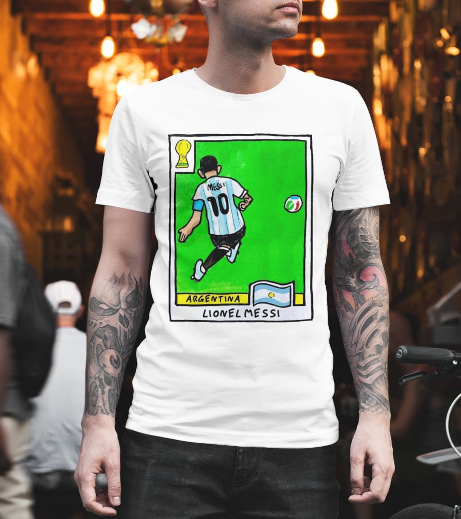 Lionel Messi Argentina Number 10 Football Card With World Cup And National Flag T-Shirt