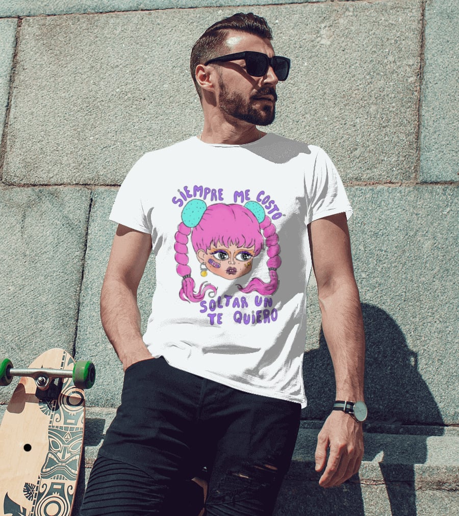 Siempre Me Costó Soltar Un Te Quiero Pink Braids Girl Cartoon T-Shirt