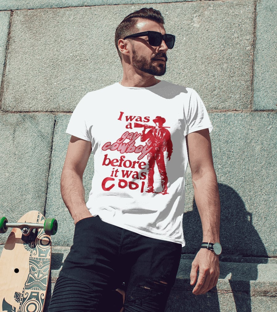 I Was A Gay Cowboy Before It Was Cool LGBTQ Pride Western Humor Red Figure T-Shirt