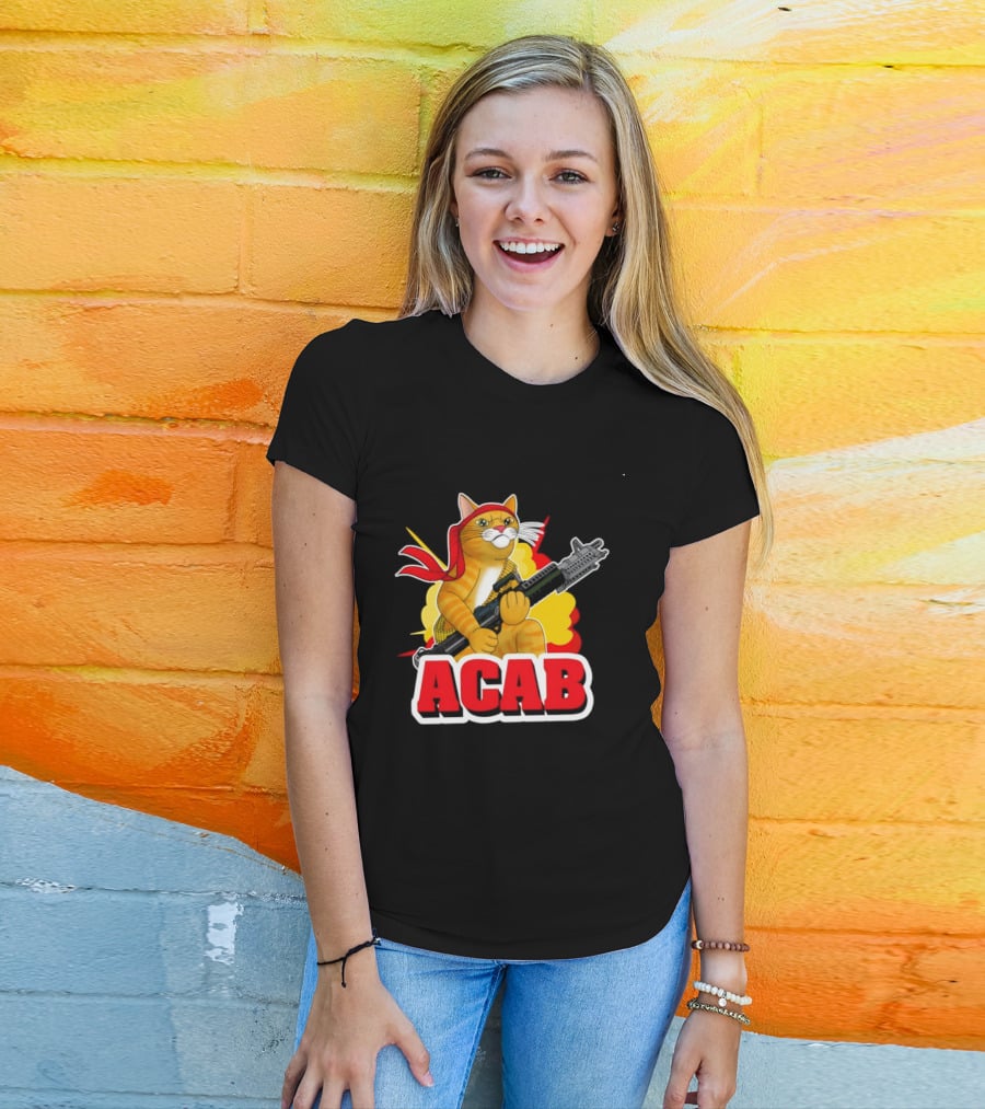 ACAB All Cats Are Badasses Rocket Launcher Cat With Red Bandana T-Shirt
