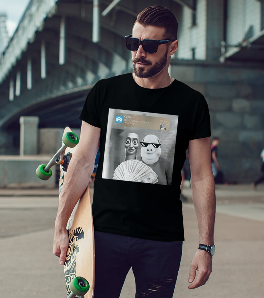 Camera There Is Motion At Your Front Door Meme Pig Mask And Funny Faceувель� T-Shirt