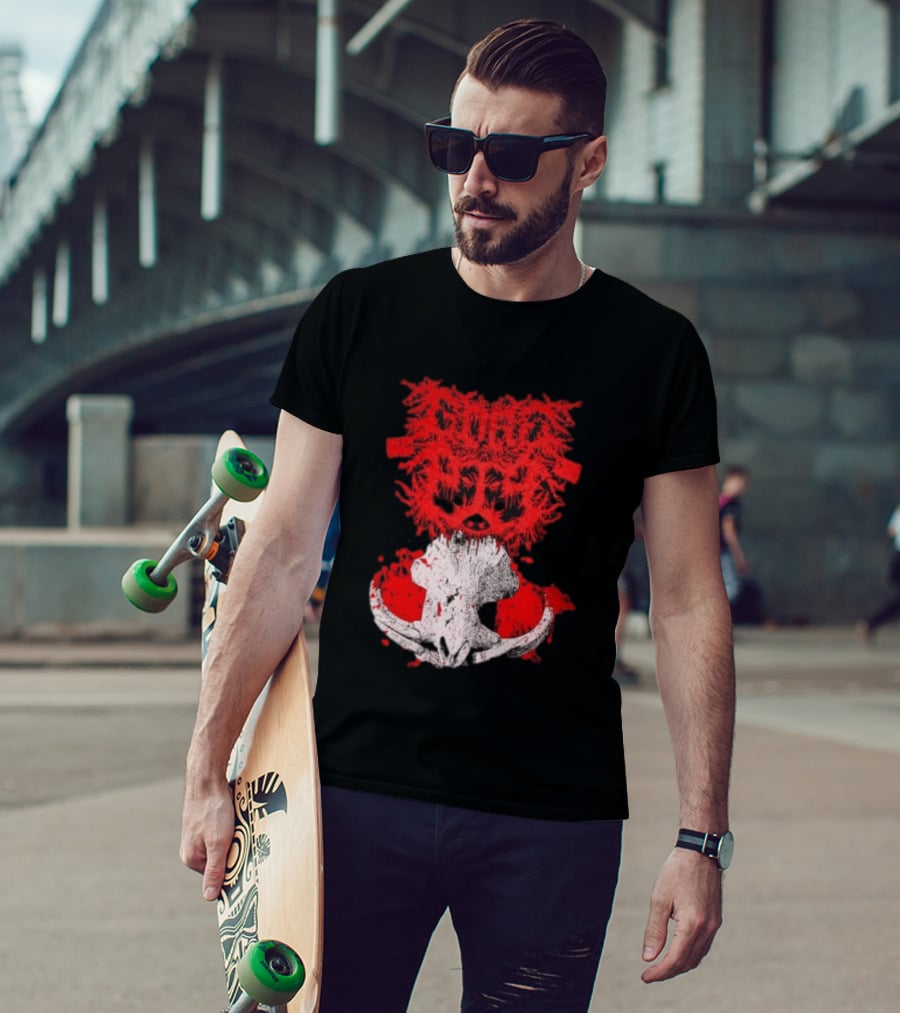 Gore Boar Skull Red Face Death Metal Hardcore T-Shirt